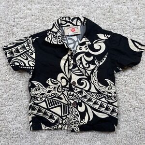 Hawaii Station Boys 12M Black White Tribal Polynesian Print Cotton Aloha Shirt
